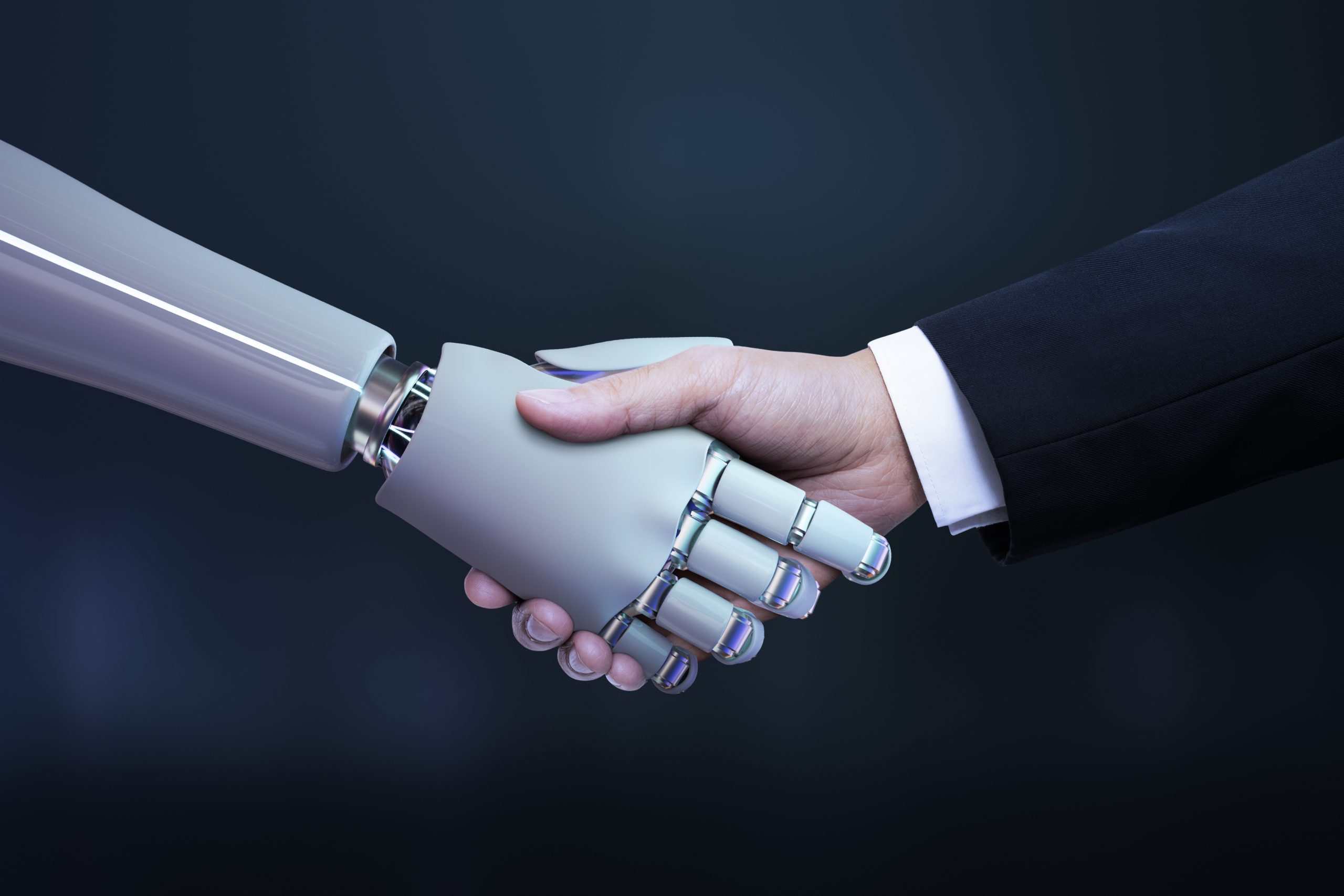 Business hand robot handshake, artificial intelligence digital